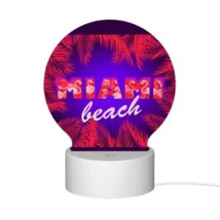 Round Acrylic Night Light, A Colorful Image Of A Beach With Palm Trees And The Word "Miami" Written In Red. 11 Round Acrylic Night Light, A Colorful Image Of A Beach With Palm Trees And The Word "Miami" Written In Red. -Pattern Night Light 284eace62d021e97ff79a84bd07cc0c475bb8eb5