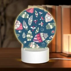 Round Acrylic Night Light, A Colorful And Intricate Design Of Leaves And Flowers.