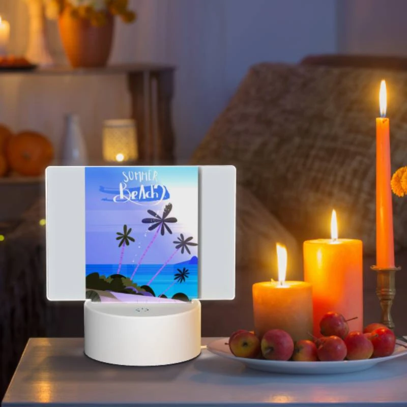 Rectangular Acrylic Night Light, A colorful poster of a beach with a plane flying over it. Rectangular Acrylic Night Light, A Colorful Poster Of A Beach With A Plane Flying Over It. -Pattern Night Light 2888d468b84a0894d67aadff73bdea4c2dca3228