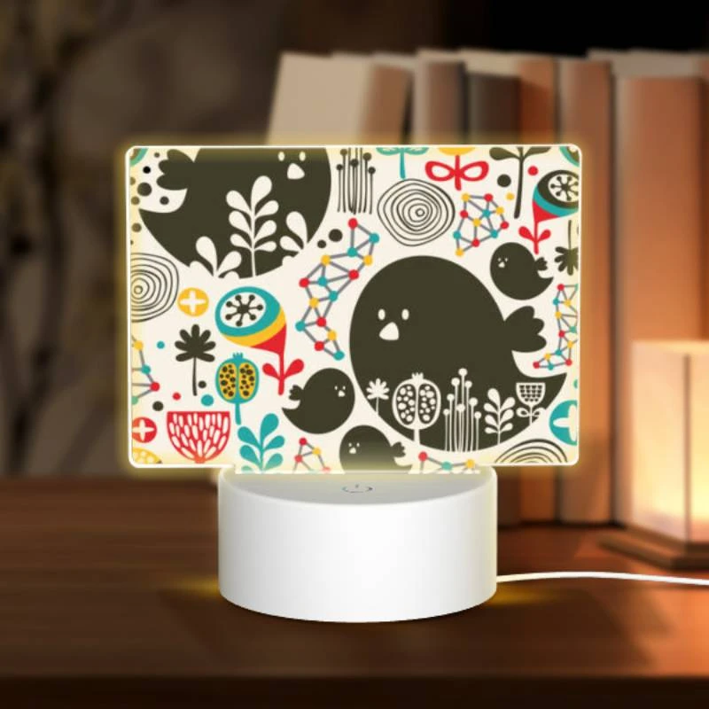 Rectangular Acrylic Night Light, A colorful bird pattern with a black bird in the center. Rectangular Acrylic Night Light, A Colorful Bird Pattern With A Black Bird In The Center. -Pattern Night Light 2a4a54d8cca2e86488e0f4c478790ae0092da6f5