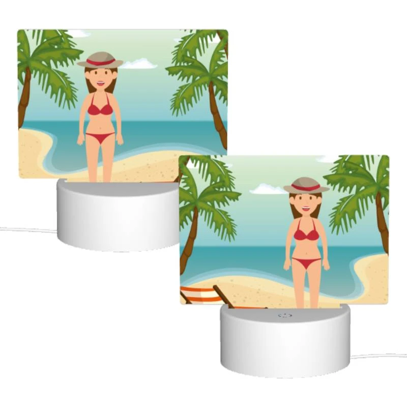 Rectangular Acrylic Night Light, A woman in a red bikini is standing on a sandy beach. Rectangular Acrylic Night Light, A Woman In A Red Bikini Is Standing On A Sandy Beach. -Pattern Night Light 2ab4511b3b0d43a72244d7df8fd985451e3b05e1