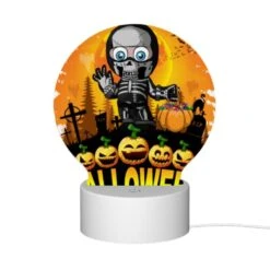 Round Acrylic Night Light, A Skeleton Is Holding A Pumpkin And A Bag Of Candy. 11 Round Acrylic Night Light, A Skeleton Is Holding A Pumpkin And A Bag Of Candy. -Pattern Night Light 2af5c561ef4b16c57e08640f36c3ba38b4d0ce80