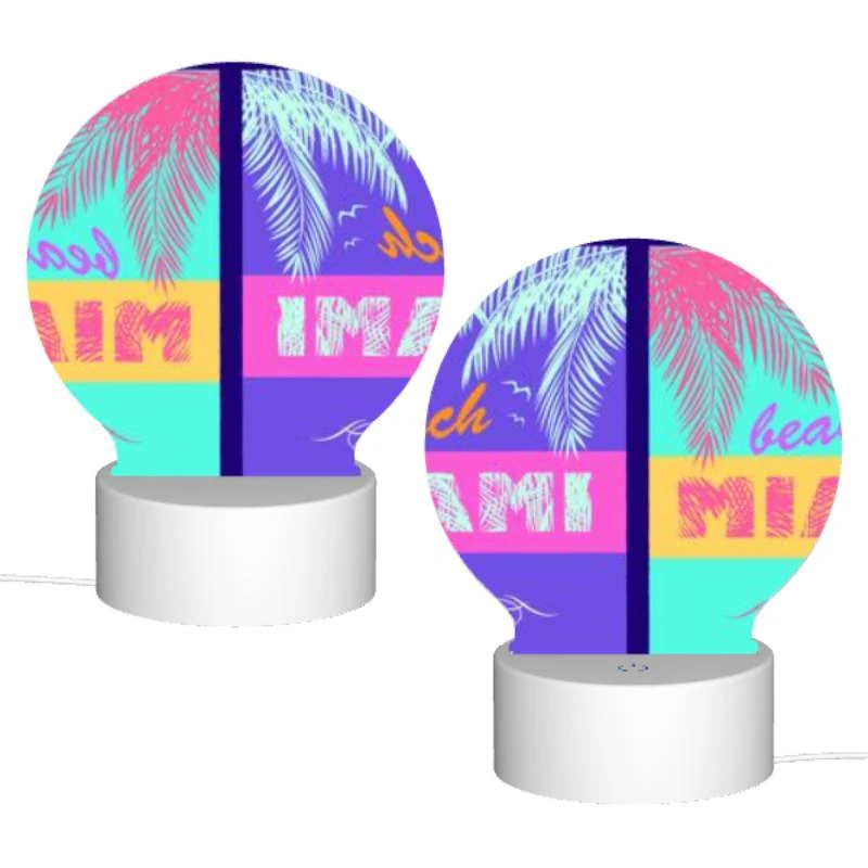 Round Acrylic Night Light, A colorful beach sign that says "Beach Miami.". Round Acrylic Night Light, A Colorful Beach Sign That Says "Beach Miami.". -Pattern Night Light 2af5d09139e4b5b758ff07b22f7d278c29d0e89f