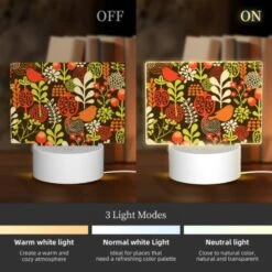 Rectangular Acrylic Night Light, A Colorful Floral Pattern With Birds And Berries. 4 Rectangular Acrylic Night Light, A Colorful Floral Pattern With Birds And Berries. -Pattern Night Light 2b273e4af906f0c21112b399baddbc2d1bddb267