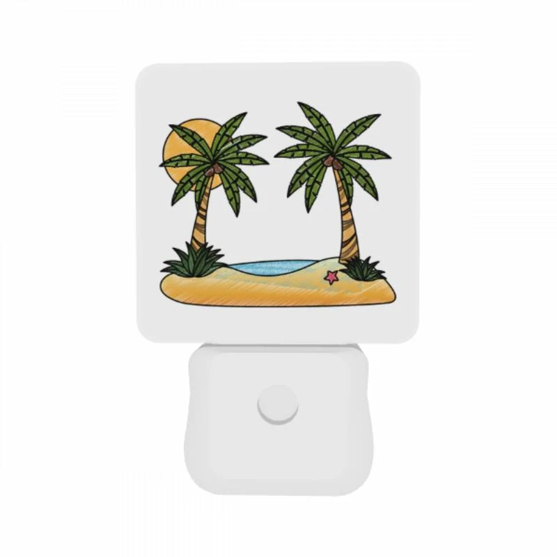 Night Light Set of 2, A cartoon drawing of a tropical island with two palm trees and a sun. Night Light Set Of 2, A Cartoon Drawing Of A Tropical Island With Two Palm Trees And A Sun. -Pattern Night Light 2b933fd6b60e56670b0a502c62e8f8b0aec80022