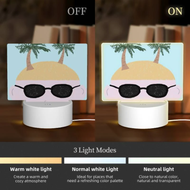 Rectangular Acrylic Night Light, A cartoon drawing of a man with sunglasses and a shaggy haircut. Rectangular Acrylic Night Light, A Cartoon Drawing Of A Man With Sunglasses And A Shaggy Haircut. -Pattern Night Light 2c17a5789962c0dadbac8283d9fd761a37b02e1a