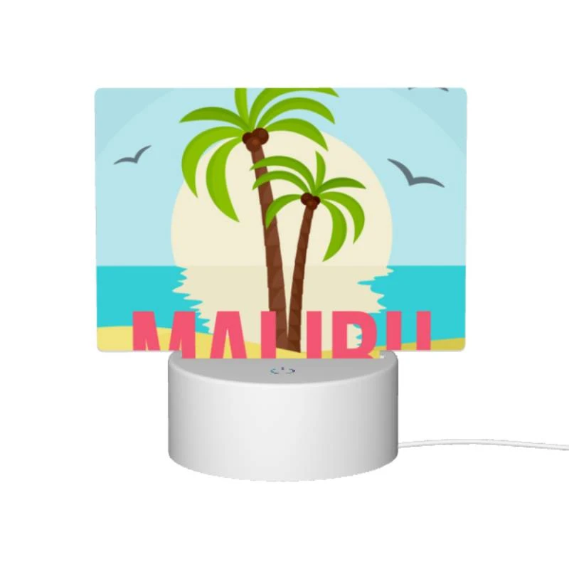Rectangular Acrylic Night Light, A palm tree is in front of a sunset with the word Malibu written below it. Rectangular Acrylic Night Light, A Palm Tree Is In Front Of A Sunset With The Word Malibu Written Below It. -Pattern Night Light 2c636b9a200398dbeb6cc95d6563dc43e6090cac