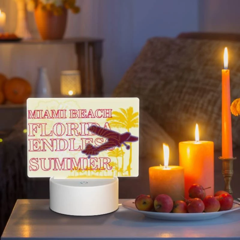 Rectangular Acrylic Night Light, A plane is flying over a beach with the words "Miami Beach Florida" written on it. Rectangular Acrylic Night Light, A Plane Is Flying Over A Beach With The Words "Miami Beach Florida" Written On It. -Pattern Night Light 2d2a110736162eaf09a5e5a1238ca9de5fe4aa08