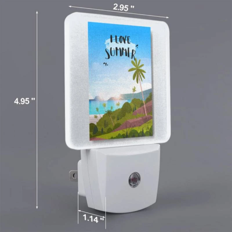 Night Light Set of 2, A colorful poster with a beach scene and the words "I Love Summer". Night Light Set Of 2, A Colorful Poster With A Beach Scene And The Words "I Love Summer". -Pattern Night Light 2dd704c2e5814c7e642ecb19058260f8fc5f37a4