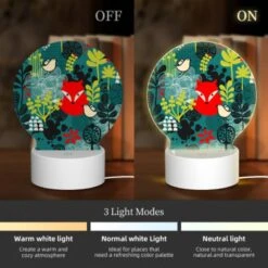 Round Acrylic Night Light, A Red Fox Is Surrounded By A Variety Of Birds And Plants. 4 Round Acrylic Night Light, A Red Fox Is Surrounded By A Variety Of Birds And Plants. -Pattern Night Light 2deb52fa780d7ee664ea45bc71625c595681327a