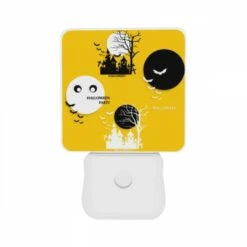 Night Light Set Of 2, A Yellow Background With Three Black And White Images Of Halloween. 10 Night Light Set Of 2, A Yellow Background With Three Black And White Images Of Halloween. -Pattern Night Light 2e80213d1d2cfa784a6f9d174a776269873f5647