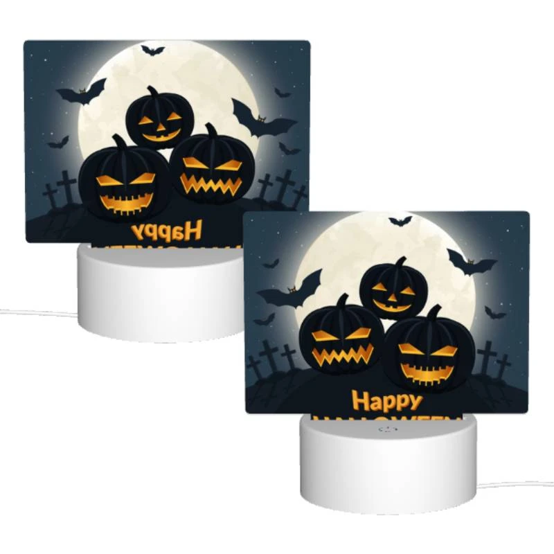 Rectangular Acrylic Night Light, A poster with three pumpkins and bats on it Rectangular Acrylic Night Light, A Poster With Three Pumpkins And Bats On It -Pattern Night Light 2f163e4be1a2af247280a368b3ff28a7d1e0ab1c