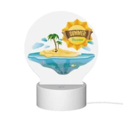 Round Acrylic Night Light, A Sunny Island With A Palm Tree And A Yellow Sun. -Pattern Night Light 2f48ec8c0bab72f9e234ebd29d912306e6e32def