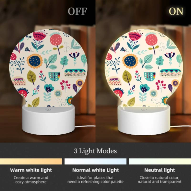 Round Acrylic Night Light, A collection of colorful flowers and leaves. Round Acrylic Night Light, A Collection Of Colorful Flowers And Leaves. -Pattern Night Light 2f514c844883f9653eeba58b10cd681ebbc4d298