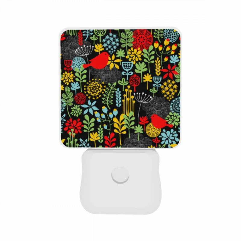 Night Light Set of 2, A colorful bird pattern with red birds and yellow flowers. Night Light Set Of 2, A Colorful Bird Pattern With Red Birds And Yellow Flowers. -Pattern Night Light 308dab63478d481ea6a08d715bcf58f977b534f0