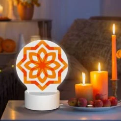 Round Acrylic Night Light, A Colorful Orange Flower With A Yellow Center. 8 Round Acrylic Night Light, A Colorful Orange Flower With A Yellow Center. -Pattern Night Light 310953332eeb1c9a52f9a15018dd62193149474a