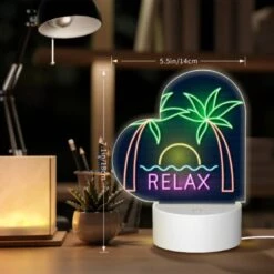 Love Acrylic Night Light, A Neon Sign That Says "Relax" With Palm Trees In The Background. 7 Love Acrylic Night Light, A Neon Sign That Says "Relax" With Palm Trees In The Background. -Pattern Night Light 3117c49545397752438c9afe0ccb27683c8555b6
