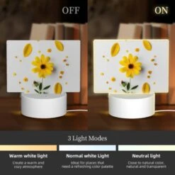 Rectangular Acrylic Night Light, A Yellow Flower With Yellow Petals And Green Leaves Is Placed On A White Surface. 4 Rectangular Acrylic Night Light, A Yellow Flower With Yellow Petals And Green Leaves Is Placed On A White Surface. -Pattern Night Light 31f7713059a031568b7b79db0dcb7dbf69cff624