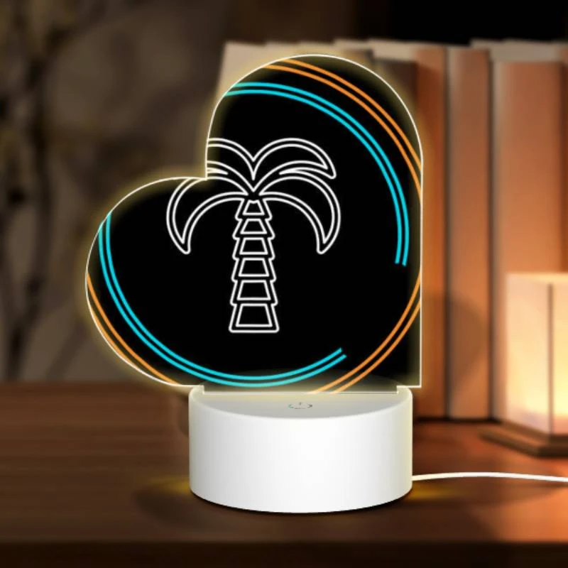 Love Acrylic Night Light, A blue and orange circle with a palm tree in the middle. Love Acrylic Night Light, A Blue And Orange Circle With A Palm Tree In The Middle. -Pattern Night Light 326de48f5a20ae4b13864a865cc47cb07f91773c