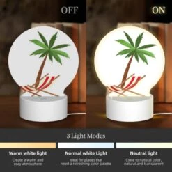 Round Acrylic Night Light, A Palm Tree Is Shown In A Red And White Striped Chair. 4 Round Acrylic Night Light, A Palm Tree Is Shown In A Red And White Striped Chair. -Pattern Night Light 32d30b7d4630e1ee288aafba37b3d119bbab6047