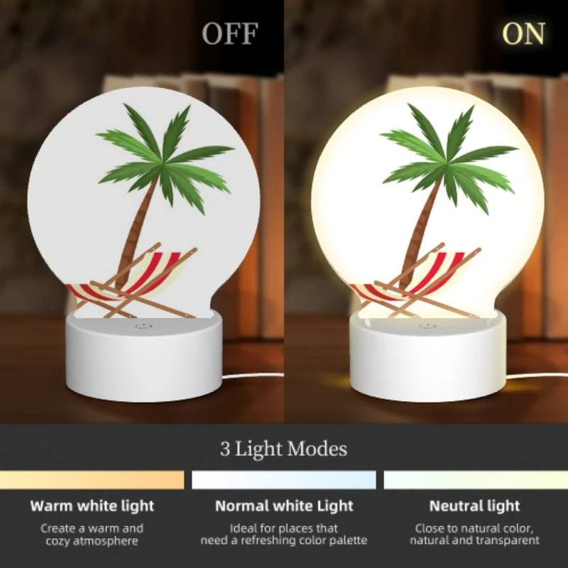 Round Acrylic Night Light, A palm tree is shown in a red and white striped chair. Round Acrylic Night Light, A Palm Tree Is Shown In A Red And White Striped Chair. -Pattern Night Light 32d30b7d4630e1ee288aafba37b3d119bbab6047