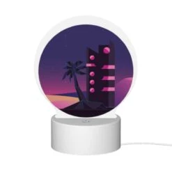 Round Acrylic Night Light, A Tall Building With A Pink And Black Color Scheme Is Lit Up At Night. 11 Round Acrylic Night Light, A Tall Building With A Pink And Black Color Scheme Is Lit Up At Night. -Pattern Night Light 3386e73229797c650df769367446eeebd346d000