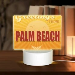 Rectangular Acrylic Night Light, A Sunny Beach Scene With A Yellow Background And A Sun In The Top Left Corner.