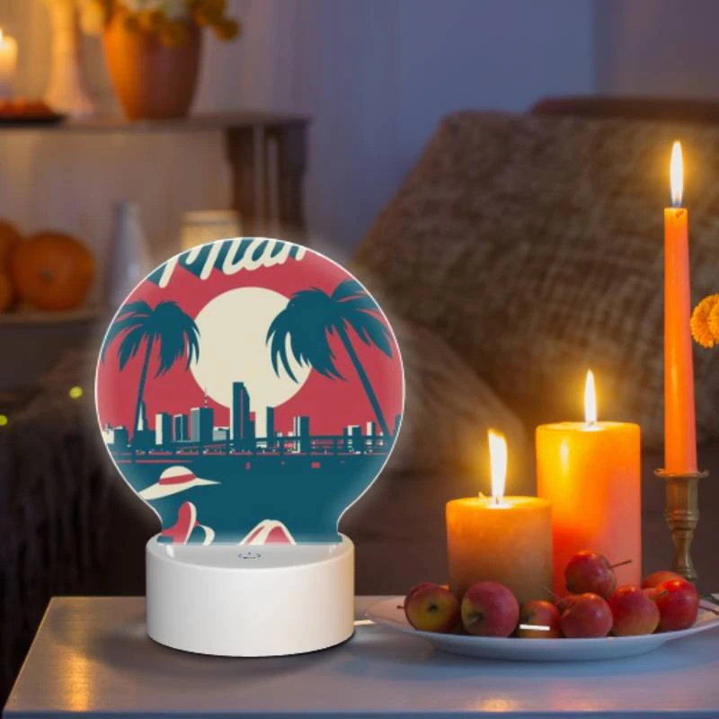 Round Acrylic Night Light, A woman wearing a hat is sitting on a beach Round Acrylic Night Light, A Woman Wearing A Hat Is Sitting On A Beach -Pattern Night Light 36127510b839f2932fb2b905d30161f0c3fe4456