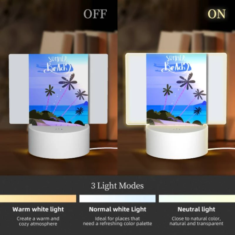 Rectangular Acrylic Night Light, A colorful poster of a beach with a plane flying over it. Rectangular Acrylic Night Light, A Colorful Poster Of A Beach With A Plane Flying Over It. -Pattern Night Light 362b25b3d73dd25c25d8d1bd3b6dfbfe14acb8d5