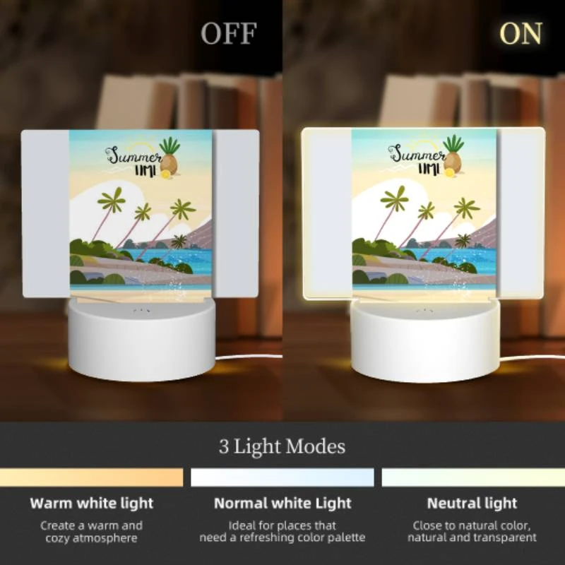 Rectangular Acrylic Night Light, A colorful poster of a tropical island with a pineapple on top. Rectangular Acrylic Night Light, A Colorful Poster Of A Tropical Island With A Pineapple On Top. -Pattern Night Light 362d13c2baafb21229a6141be48ab3761dbbb87d