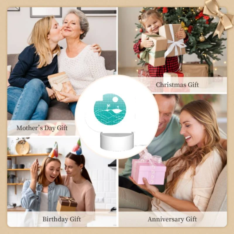 Love Acrylic Night Light, A blue and white circle with a beach and palm trees in it. Love Acrylic Night Light, A Blue And White Circle With A Beach And Palm Trees In It. -Pattern Night Light 3662ca41cc09576a063486db6817c88f7b5fd769