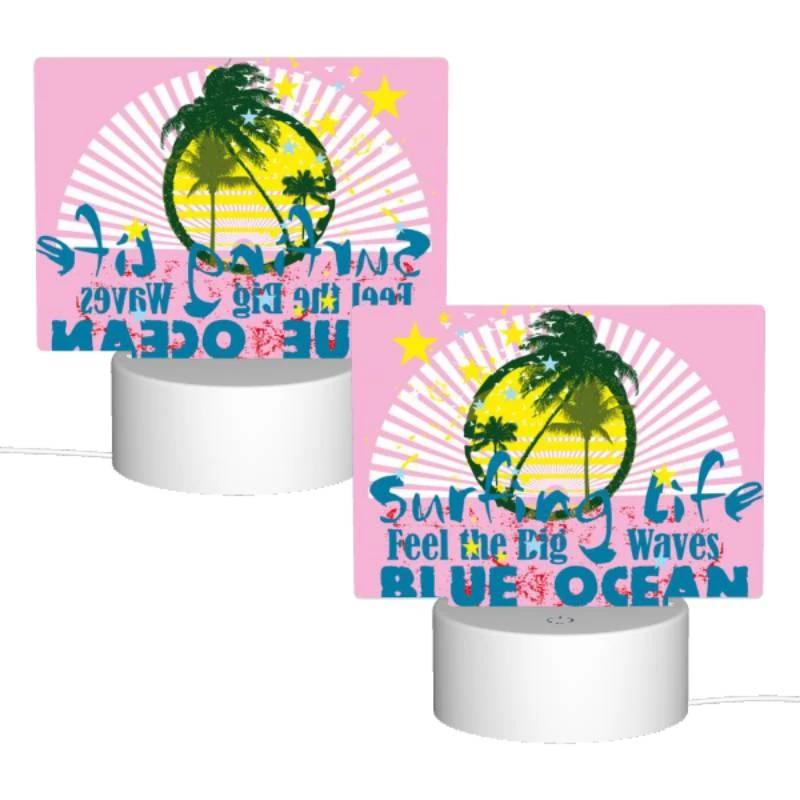 Rectangular Acrylic Night Light, A pink and blue surfing poster with a big wave. Rectangular Acrylic Night Light, A Pink And Blue Surfing Poster With A Big Wave. -Pattern Night Light 370b839b22464acf7d2cc1812768d6ad2f3c60a1