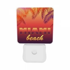 Night Light Set Of 2, A Colorful Beach Sign With The Words "Miami Beach" Written In Yellow. 9 Night Light Set Of 2, A Colorful Beach Sign With The Words "Miami Beach" Written In Yellow. -Pattern Night Light 37a868fd4469d552cdac574eeb50475c6fb0525c