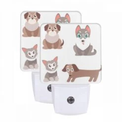 Night Light Set Of 2, Four Different Colored Dogs Are Shown In A Row.