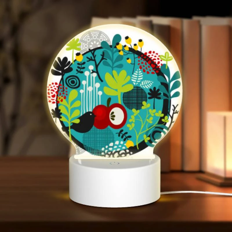 Round Acrylic Night Light, A colorful circle with a bird and a cherry tree. Round Acrylic Night Light, A Colorful Circle With A Bird And A Cherry Tree. -Pattern Night Light 387e67e87f4a46c2bd8b6cc3cf4edc5a2a0b8945