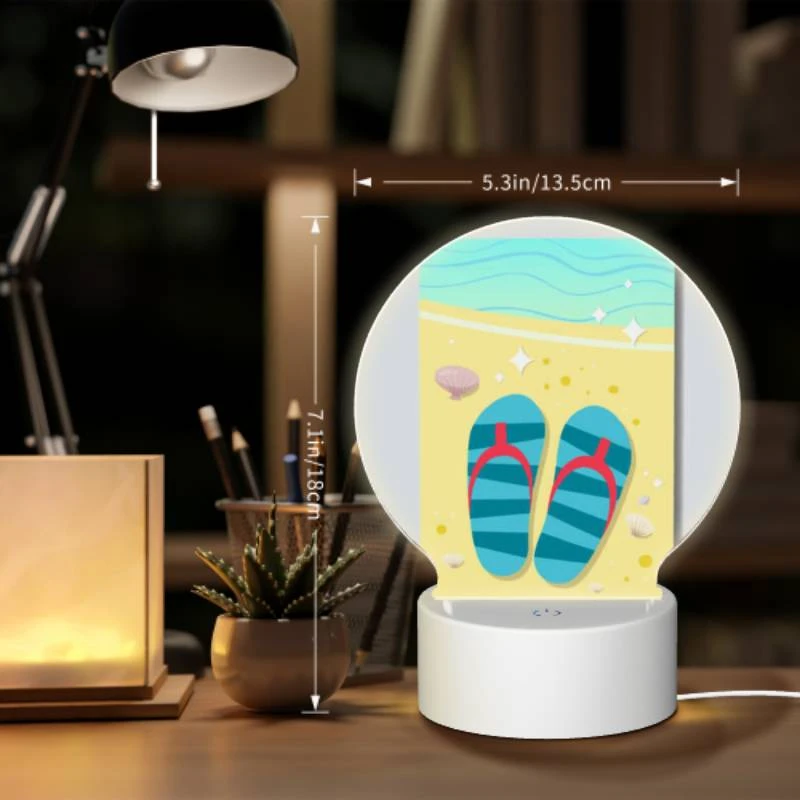 Round Acrylic Night Light, A pair of blue and red flip flops are placed on a sandy beach. Round Acrylic Night Light, A Pair Of Blue And Red Flip Flops Are Placed On A Sandy Beach. -Pattern Night Light 3886b1a14aaa2185fff63533fd721cbd38a6f34a