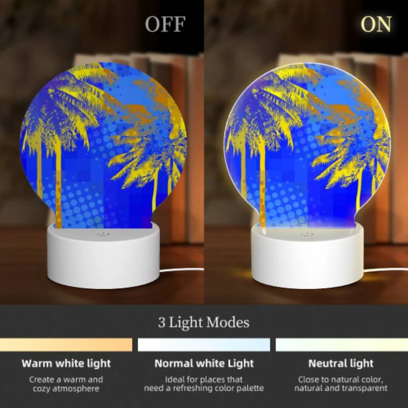 Round Acrylic Night Light, Two palm trees in front of a blue sky. Round Acrylic Night Light, Two Palm Trees In Front Of A Blue Sky. -Pattern Night Light 38b153a195d40b942250df96505327266a3945ad