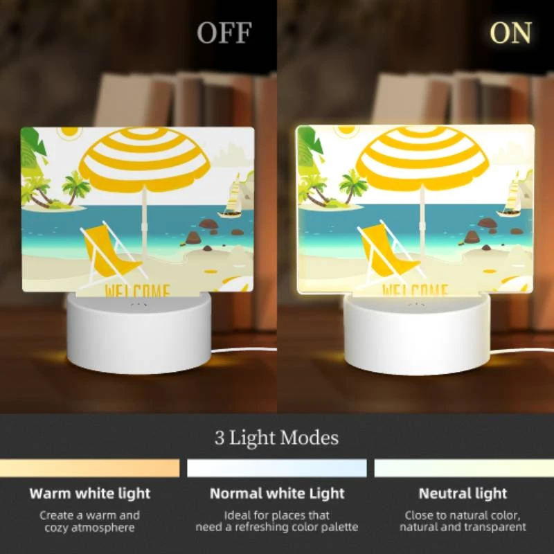 Rectangular Acrylic Night Light, A yellow and white umbrella is set up on a beach Rectangular Acrylic Night Light, A Yellow And White Umbrella Is Set Up On A Beach -Pattern Night Light 3a1741c9e916230fc55d97f0b125ae9df52c8a39