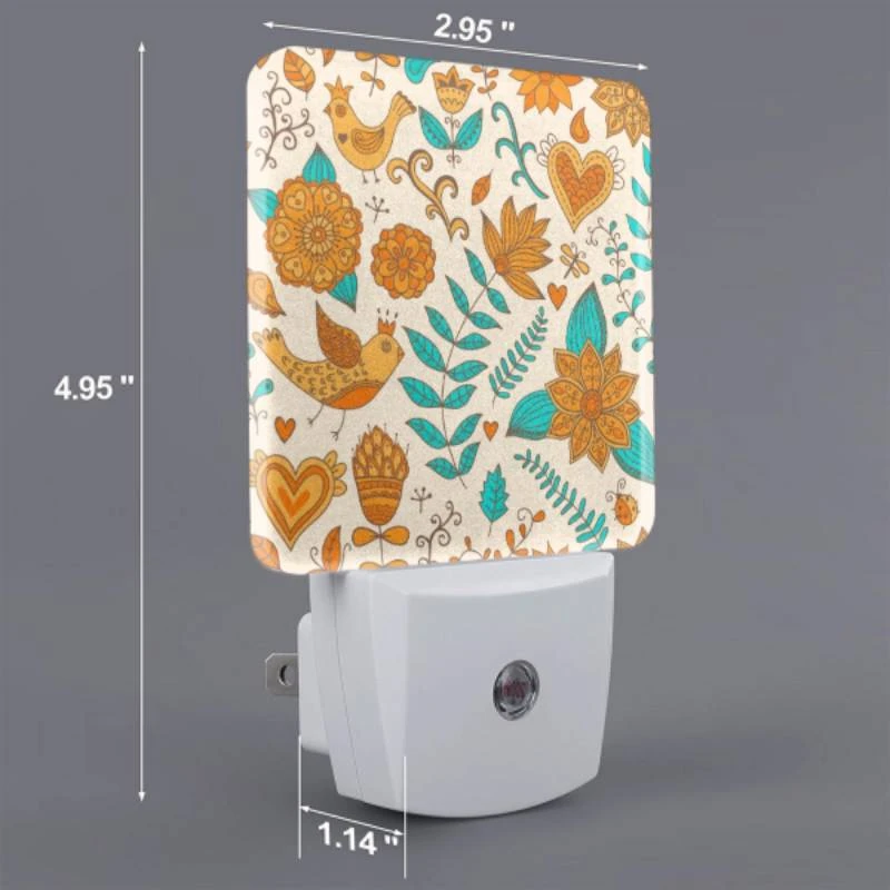 Night Light Set of 2, A colorful pattern of flowers and birds. Night Light Set Of 2, A Colorful Pattern Of Flowers And Birds. -Pattern Night Light 3ab61dd8f5ea4aa423d1a537d1c485273a5c2ff3