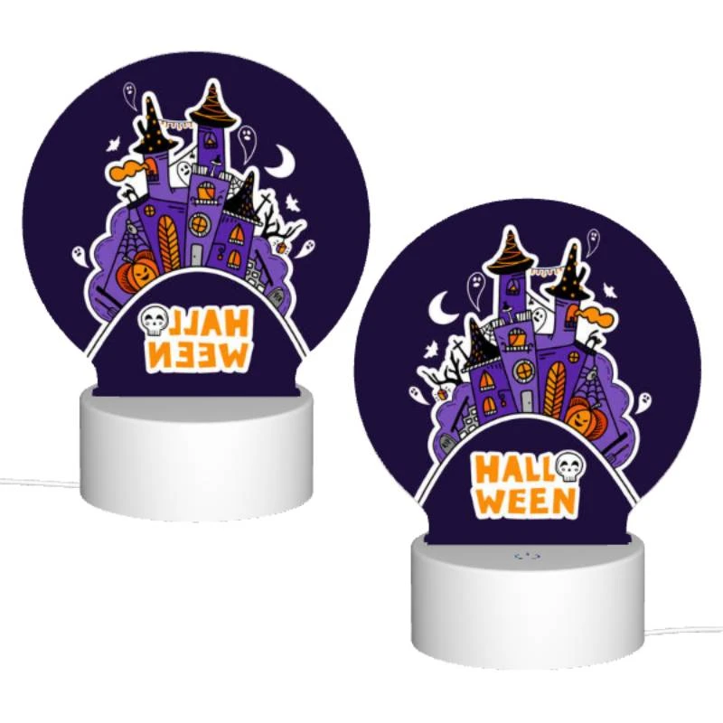 Round Acrylic Night Light, A Halloween poster with a castle and a witch. Round Acrylic Night Light, A Halloween Poster With A Castle And A Witch. -Pattern Night Light 3ac936ca4f9b393070d8a913e743c8302778b101