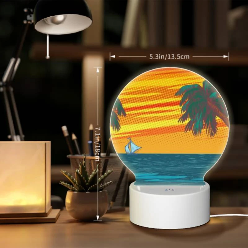 Round Acrylic Night Light, A sailboat is sailing in the ocean with a beautiful sunset in the background. Round Acrylic Night Light, A Sailboat Is Sailing In The Ocean With A Beautiful Sunset In The Background. -Pattern Night Light 3acc847adac5821a7c949043f3d1566497ea5ffe