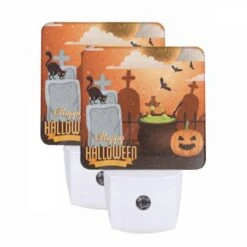 Night Light Set Of 2, A Halloween Poster With A Cat
