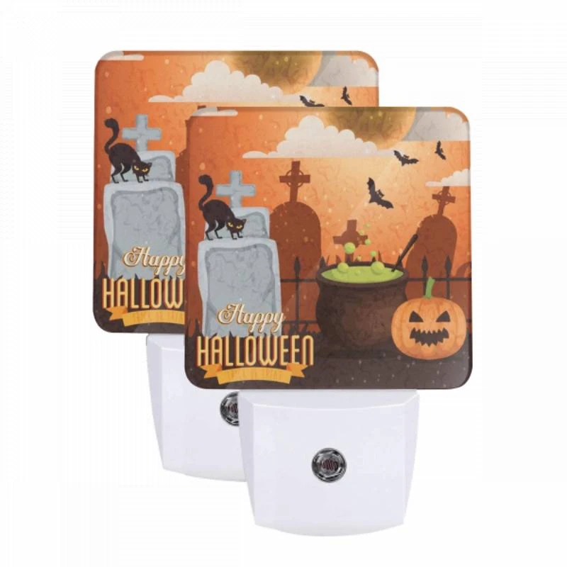 Night Light Set of 2, A Halloween poster with a cat Night Light Set Of 2, A Halloween Poster With A Cat -Pattern Night Light 3b77143c0e9fcb5fa45af476c457f0944261ea38