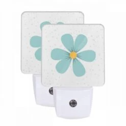 Night Light Set Of 2, A Blue Flower With A Yellow Center.