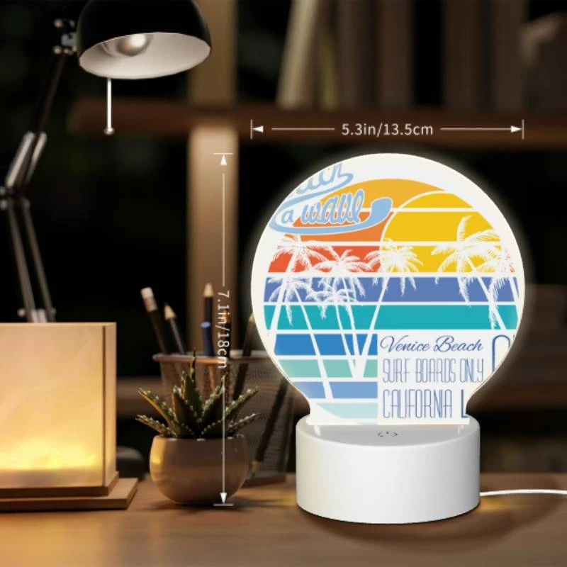 Round Acrylic Night Light, A surfboard advertisement for Venice Beach. Round Acrylic Night Light, A Surfboard Advertisement For Venice Beach. -Pattern Night Light 3d71fa1a2140f406ab7ea862c23cc1c78354c85b