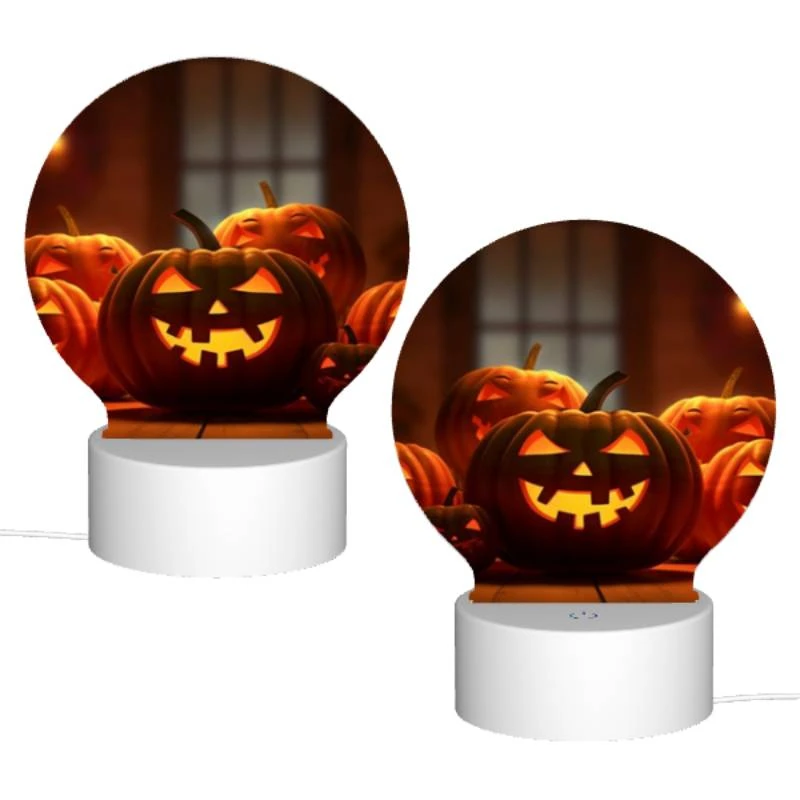 Round Acrylic Night Light, A group of pumpkins with faces drawn on them. Round Acrylic Night Light, A Group Of Pumpkins With Faces Drawn On Them. -Pattern Night Light 3e2a7d95b1a3d4947ae5ada5c84887ad603f13cd