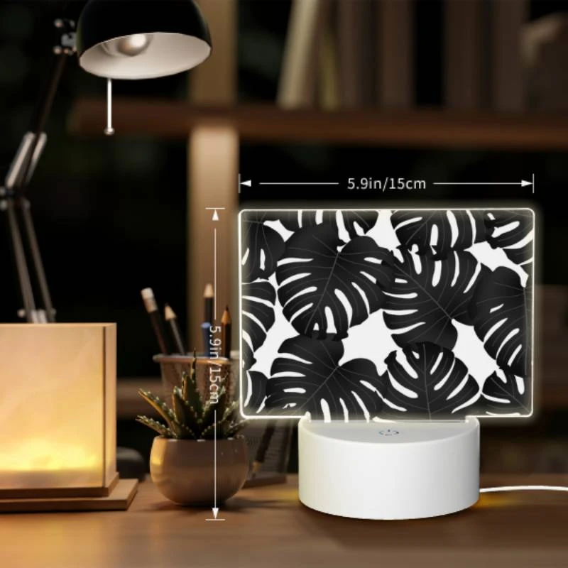 Rectangular Acrylic Night Light, A black and white photo of a bunch of leaves. Rectangular Acrylic Night Light, A Black And White Photo Of A Bunch Of Leaves. -Pattern Night Light 3e5575f43a11ba5af8873495bd14b12fe609ec3d