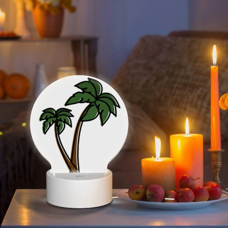 Round Acrylic Night Light, A green and brown palm tree with a brown trunk. Round Acrylic Night Light, A Green And Brown Palm Tree With A Brown Trunk. -Pattern Night Light 3e82a85e6d6e3c7f58119e1e5b6264c5d30d0bcf