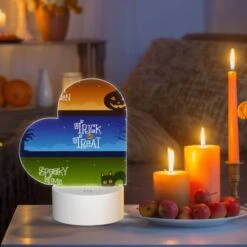 Love Acrylic Night Light, A Colorful Halloween Banner With The Words "Happy Halloween" And "Trick Or Treat" Written On It. -Pattern Night Light 3ec329a4f3826ee17813b00b1b15a449b483aa12