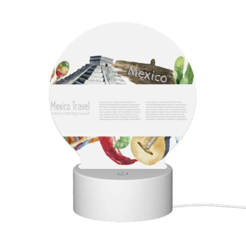 Round Acrylic Night Light, A colorful poster of Mexico with a variety of foods and landmarks. Round Acrylic Night Light, A Colorful Poster Of Mexico With A Variety Of Foods And Landmarks. -Pattern Night Light 3ed5b5ccfcb988ee8333fb0ce844c410926528a5